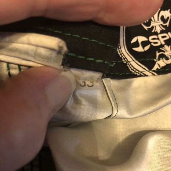 SPLIT Board Shorts Mens Size 33 White Gray Green Swim Trunk Logo Vintage EUC - Picture 5 of 6